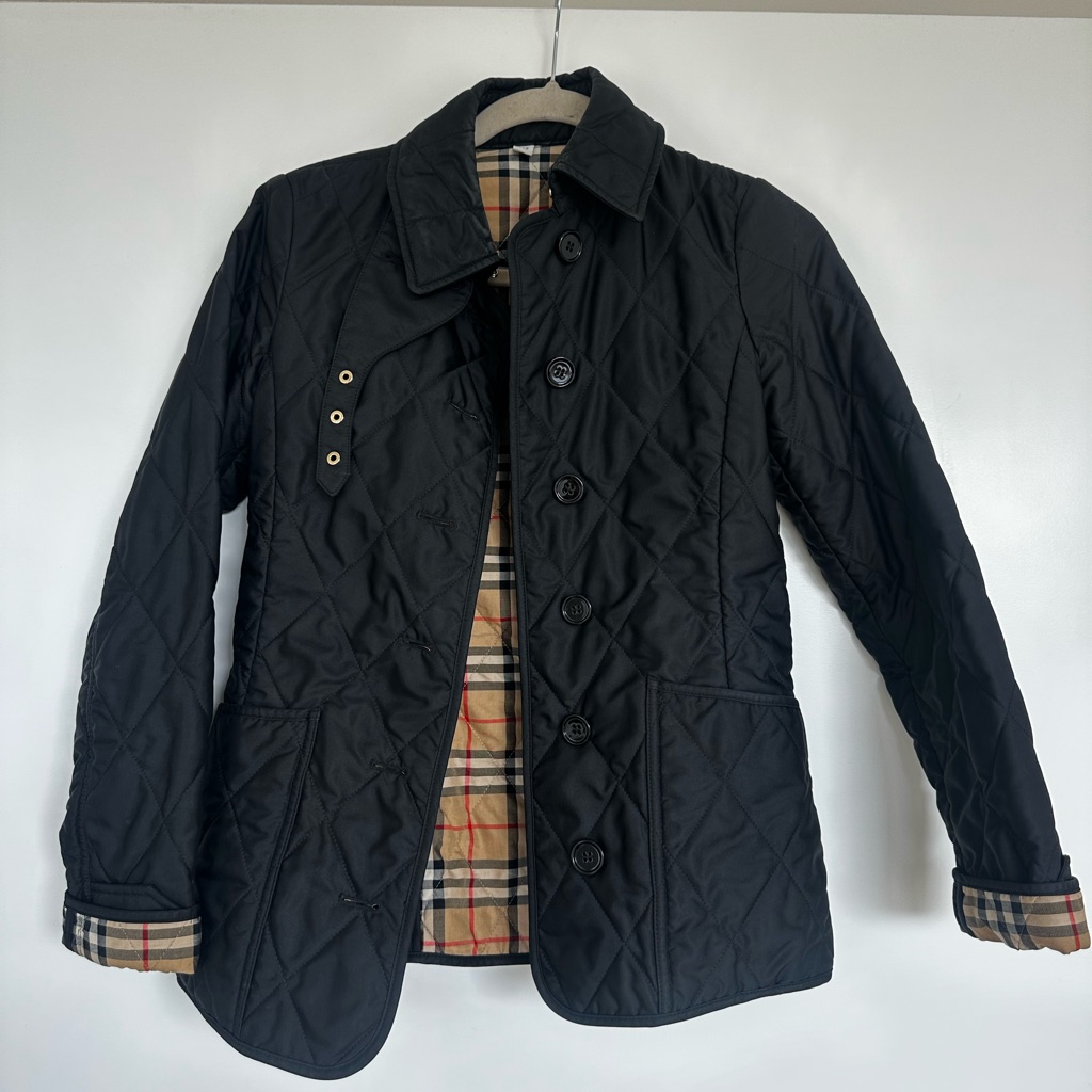 Black Quilted Jacket With Plaid Lining